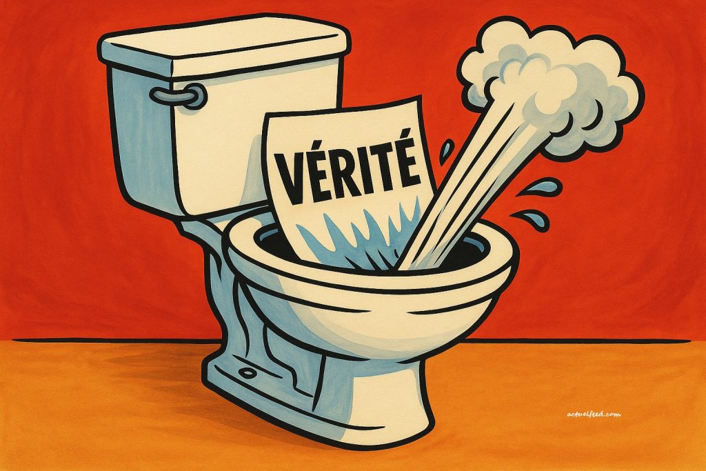 La vérité, tirée à la chasse par les faiseurs d’opinion. (caricature)